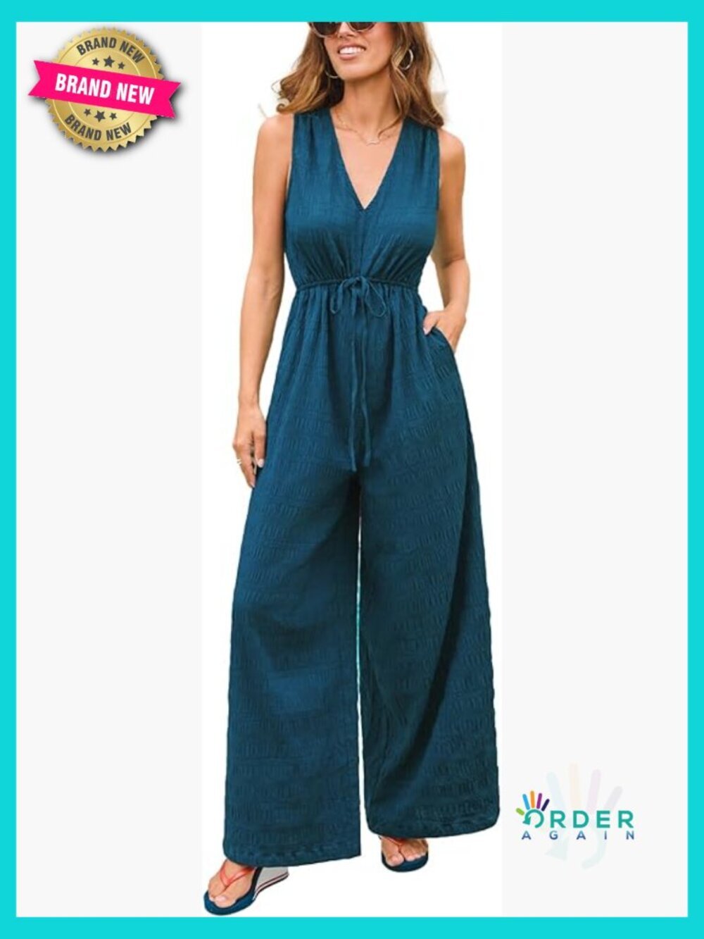 Sleeveless V-Neck Front Tie Drawstring Wide Leg Jumpsuit Romper Summer Beach